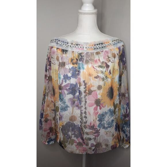Boston Proper Tops - Boston Proper Floral Off Shoulder Blouse XL Boho Romantic Spring Top